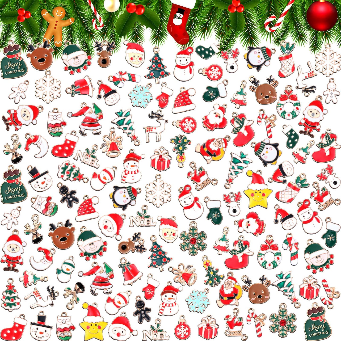 Tudomro 200 Pcs Christmas Charms for Jewelry Making and Bracelet Santa Claus Snowmen Moose Christmas tree Pendant Alloy Metal Charms Bulk for Xmas Holiday Necklace Bracelet Earring Craft DIY Supplies