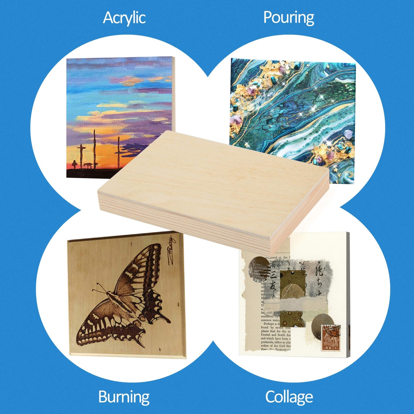 Falling in Art Unfinished Birch Wood Panels Kit for Painting, Wooden Canvas 4 Pack of 4x6’’ Studio 3/4’’ Deep, Cradle Boards for Pouring, Art, Crafts, Burning and More