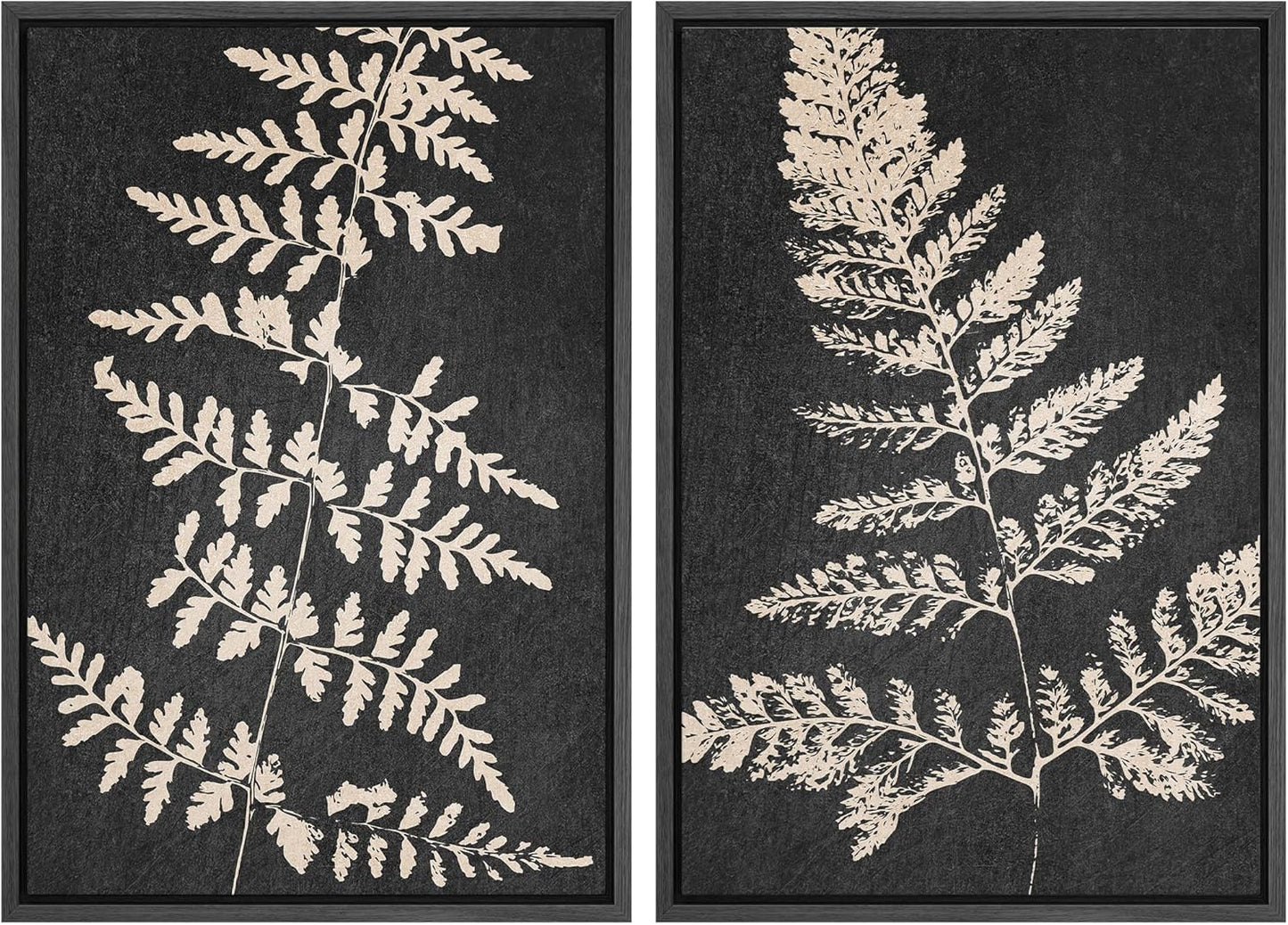 SIGNWIN Canvas Print Wall Art Set Black Tan Forest Fern Plant Leaf Silhouette Nature Wilderness Illustrations Modern Art Rustic Multicolor for Living Room, Bedroom, Office - 16"x24"x2 Black