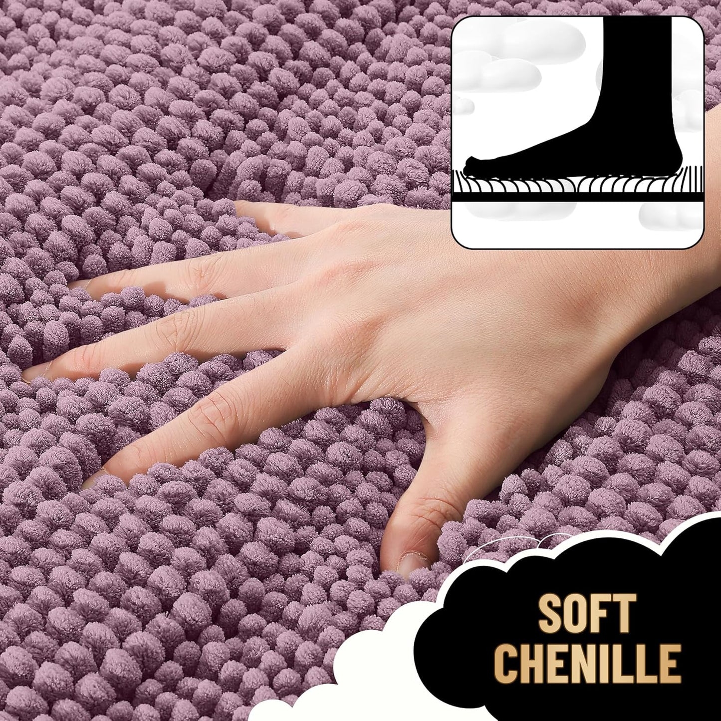 OLANLY Thick Bathroom Rugs 24x16, Extra Soft Absorbent Chenille Striped Bath Rugs, Rubber Backing, Machine Wash Dry, Bath Mats for Bathroom Floor, Tub and Shower, Home Decor Accessories, Deep Plum