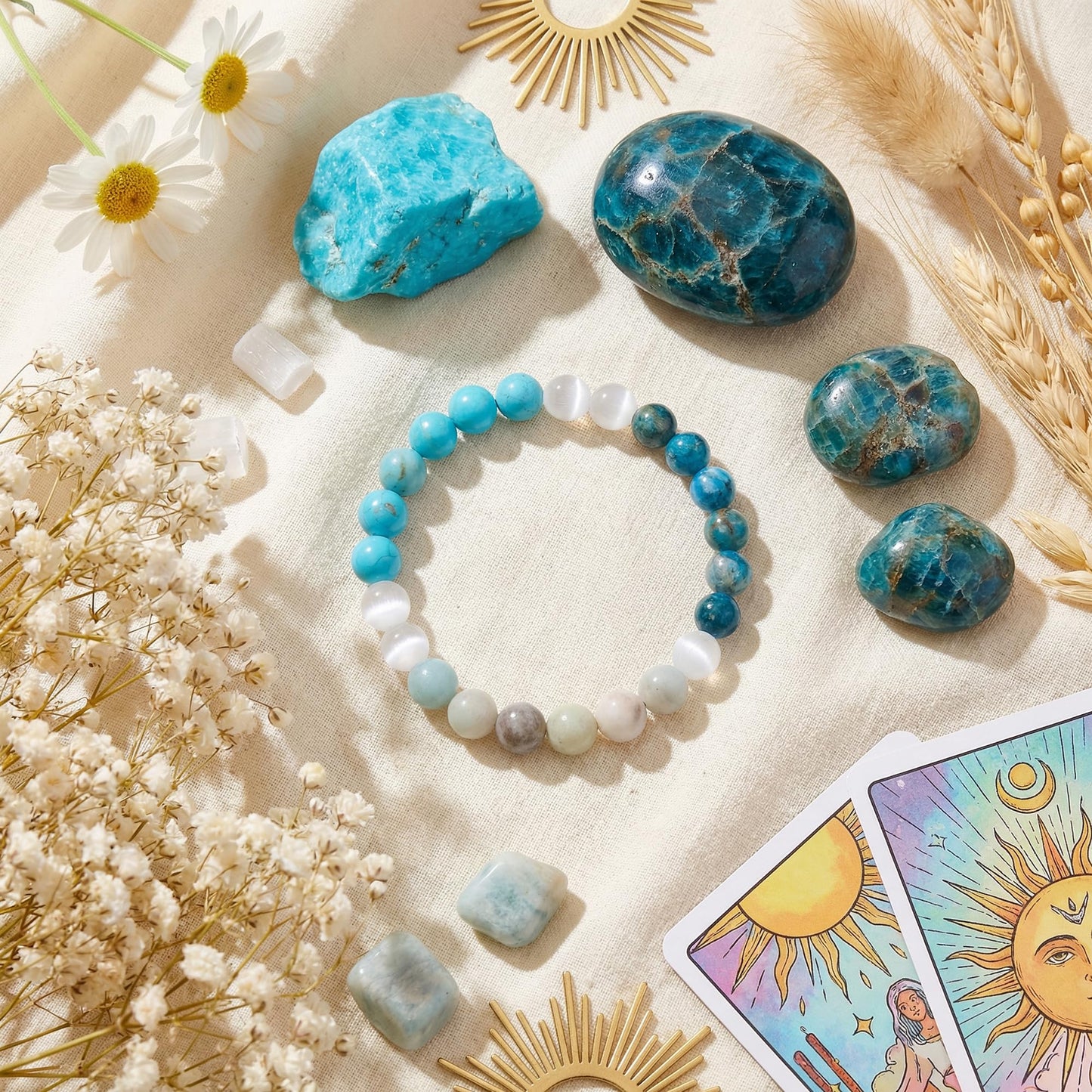 Bivei Best Friend Bracelet, Strength Crystal Healing Bracelet 8MM with Amazonite & Apatite & Blue Turquoise & Selenite - Spiritual Stretch Beaded Jewelry for Women Men Gift