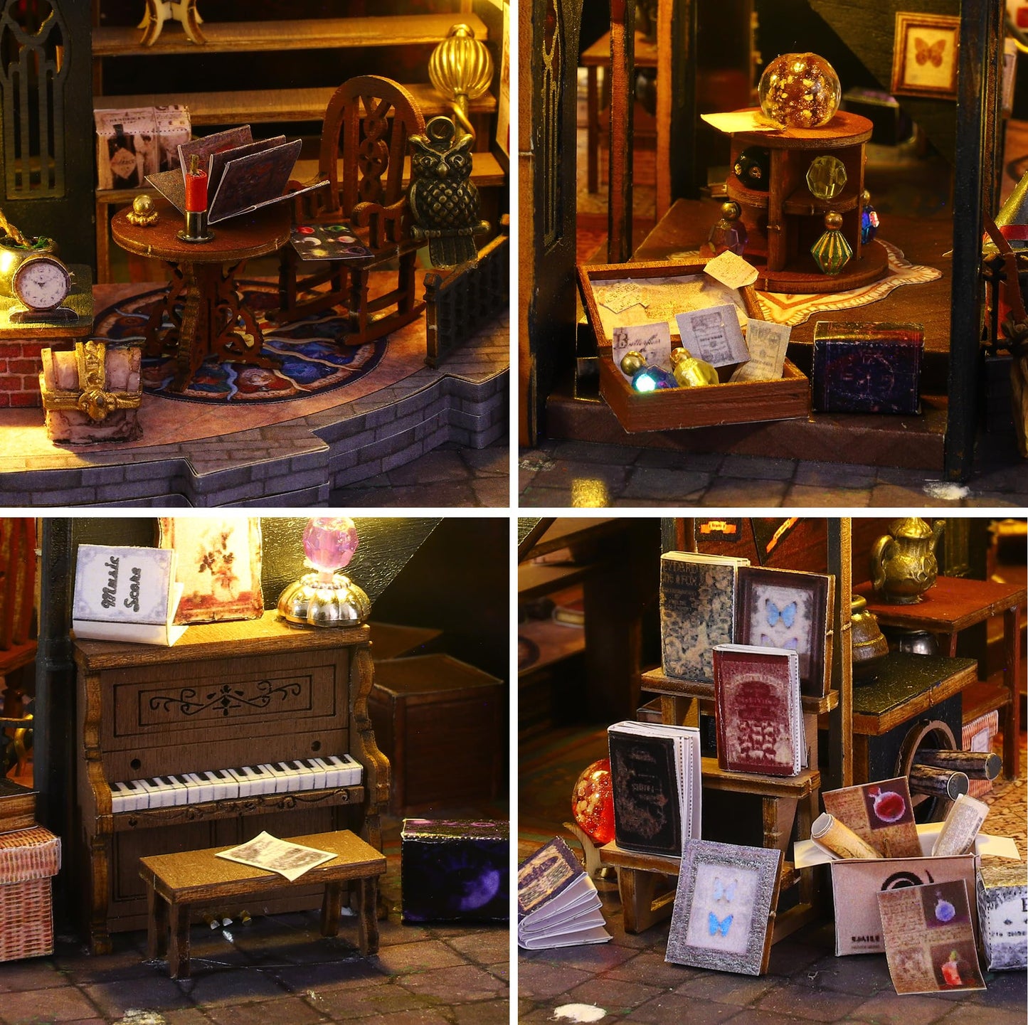 Spilay Dollhouse Miniature with Furniture,DIY Wooden Crafts Magic Doll House Mini Handmade Kit,1:24 Scale Creative Room Idea Gift (Luna's Maqic House with Dust Cover Music Box)