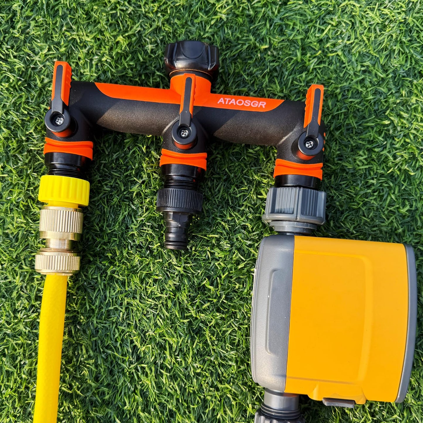 ATAOSGR Garden Hose Splitter 3 Way, Outdoor Faucet Splitter,Tap Adapter, Hose Adapter with 3 Valves Garden Hose Connector for Garden Outdoor Home, Orange
