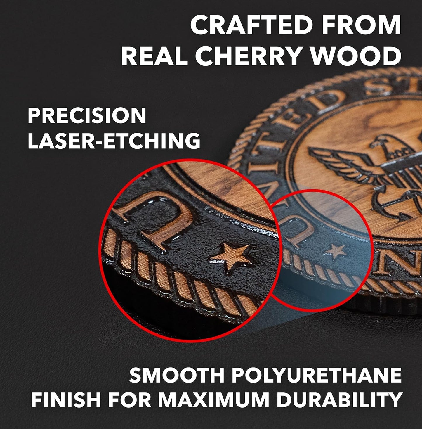 LazerEdge United States Navy Wooden Coaster Set – Cherry Wood – Handcrafted Collectible 4-Pack | Made in USA | Officially Licensed Product