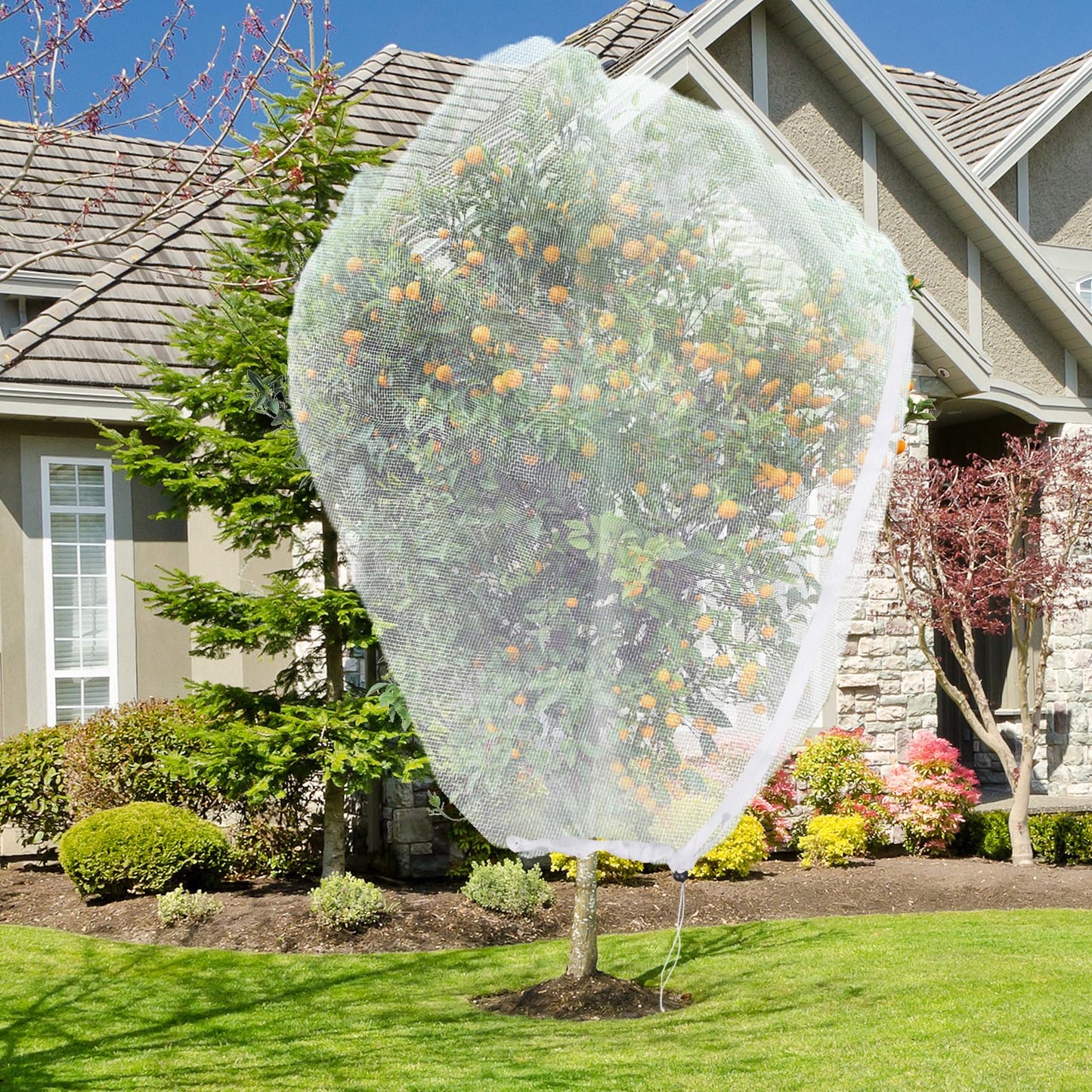 2PCS Large Fruit Tree Netting with Drawstring and Zipper, 8 * 8FT Garden Netting for Garden Protection, Insect Bird Netting for Fruit Trees, Protection from Anti Birds, Bugs,Cicadas, Insects