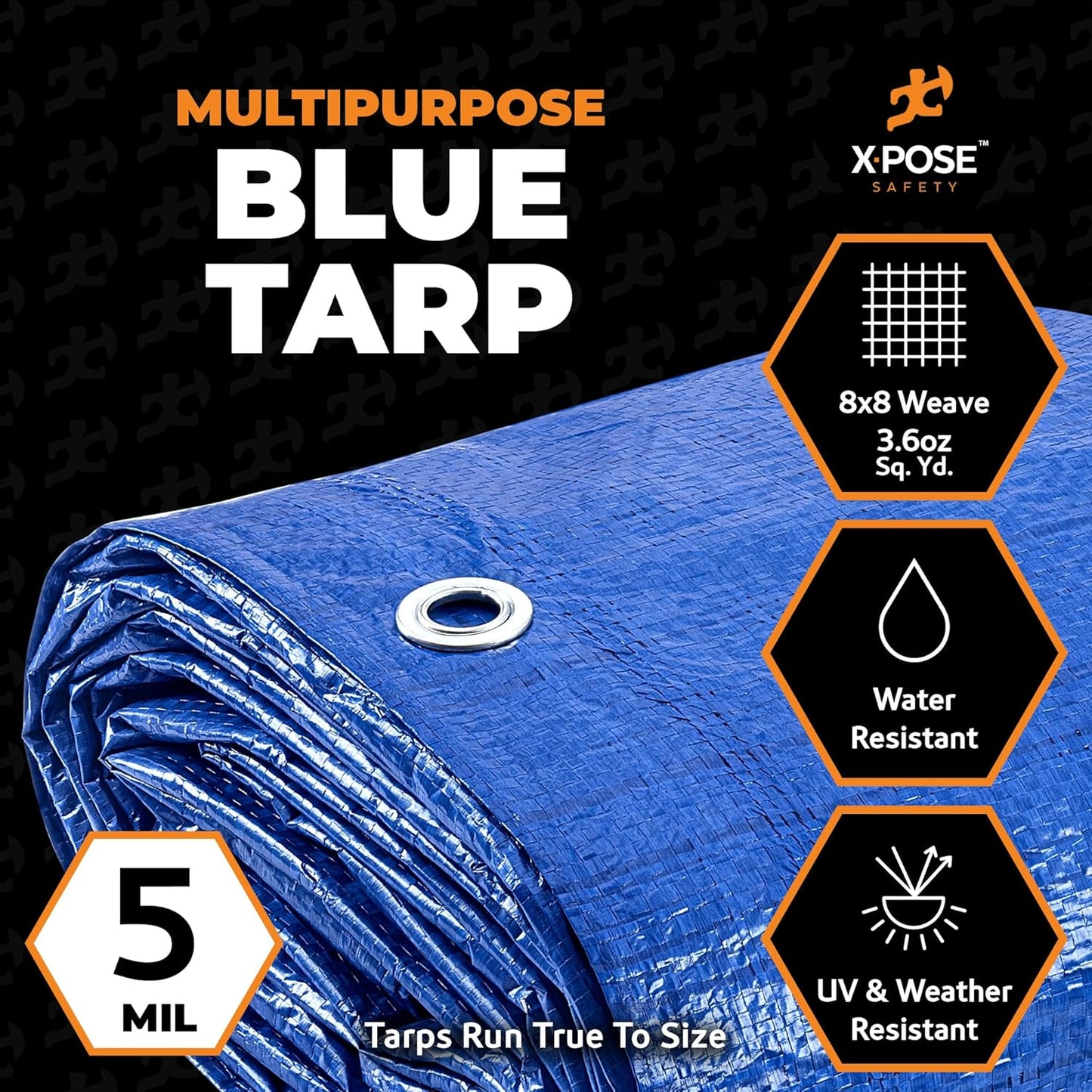 Better Blue Poly Tarp 30' x 50' - (Cut Size) Multipurpose Protective Cover - Lightweight, Durable, Waterproof, Weather Proof - 5 Mil Thick Polyethylene - by Xpose Safety