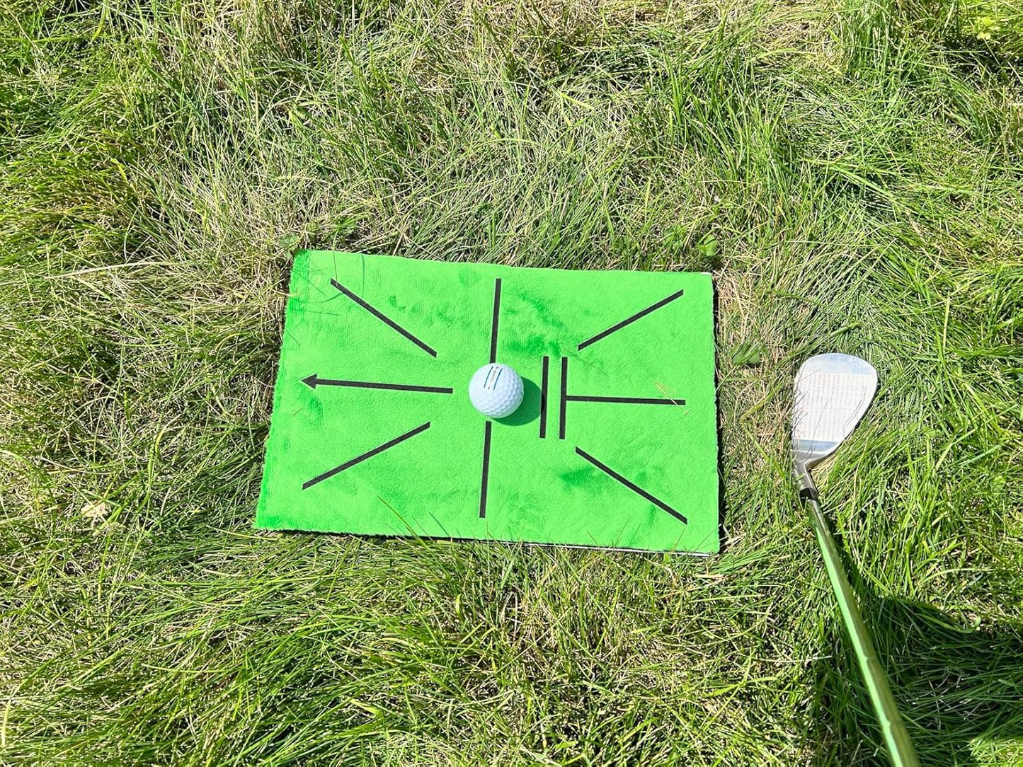 Golf Hitting Mat Swing Path Detection with 14''x9'' Aluminum Base 3'' Ground Spikes – Golf Practice Mat for Outdoor Use Backyard & Home Course, Swing Trainer