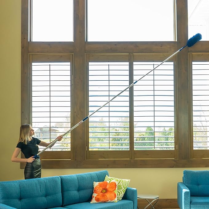 New U.S. Duster Company Triple Action High Reach Dusting Kit | Webster Cobweb Ceiling Fan Duster with 13 to 20 Foot Extension Telescope Pole | Lightweight Microfiber Cleaning Set…