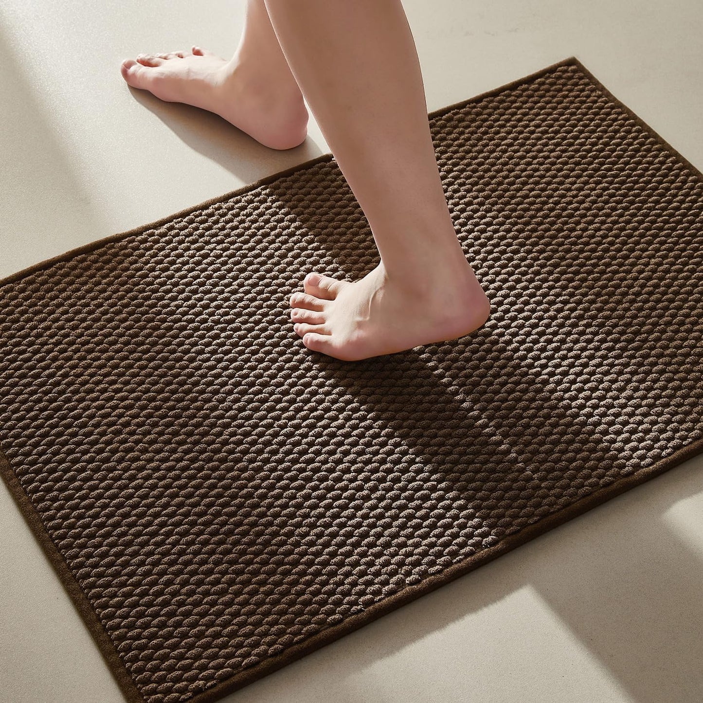 Bathroom Rugs Non Slip Washable, Super Absorbent Thin Bath Mat Quick Dry Low Pile Bathroom Rug, Brown 24"x47"