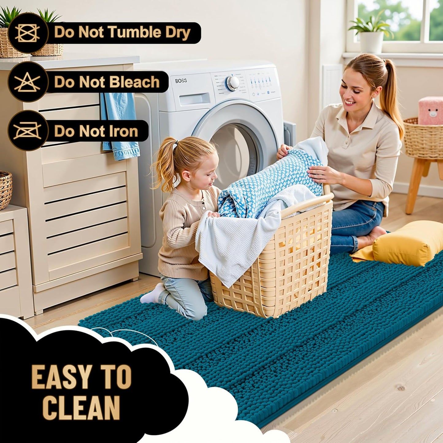 OLANLY Thick Bathroom Rugs 24x16, Extra Soft Absorbent Chenille Striped Bath Rugs, Rubber Backing, Machine Wash Dry, Bath Mats for Bathroom Floor, Tub and Shower, Home Decor Accessories, Peacock Blue