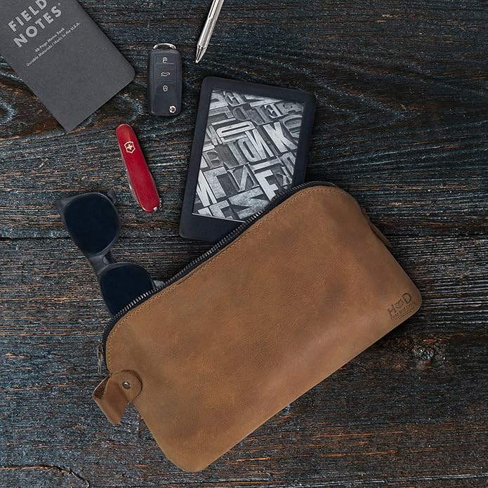 Hide & Drink, Large Rustic All Purpose Utility Bag for Cords & Chargers, Travel Bag, Multi-Purpose Bag, Full Grain Leather