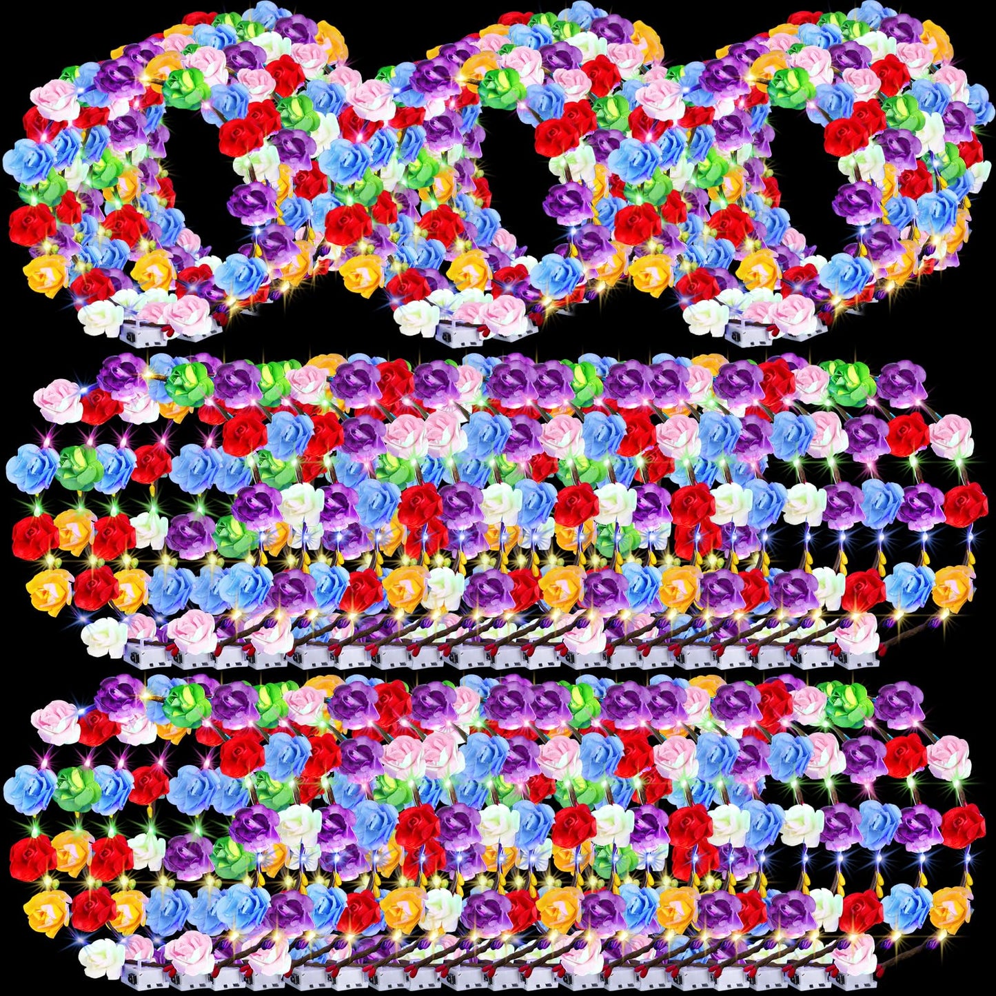 UZLU 80 Pcs LED Flower Crown Headband Glow Floral Wreath Crown for Women Light Up Flower Headband Glow in the Dark Hair Accessories for Wedding Birthday Cosplay Beach Party Favor