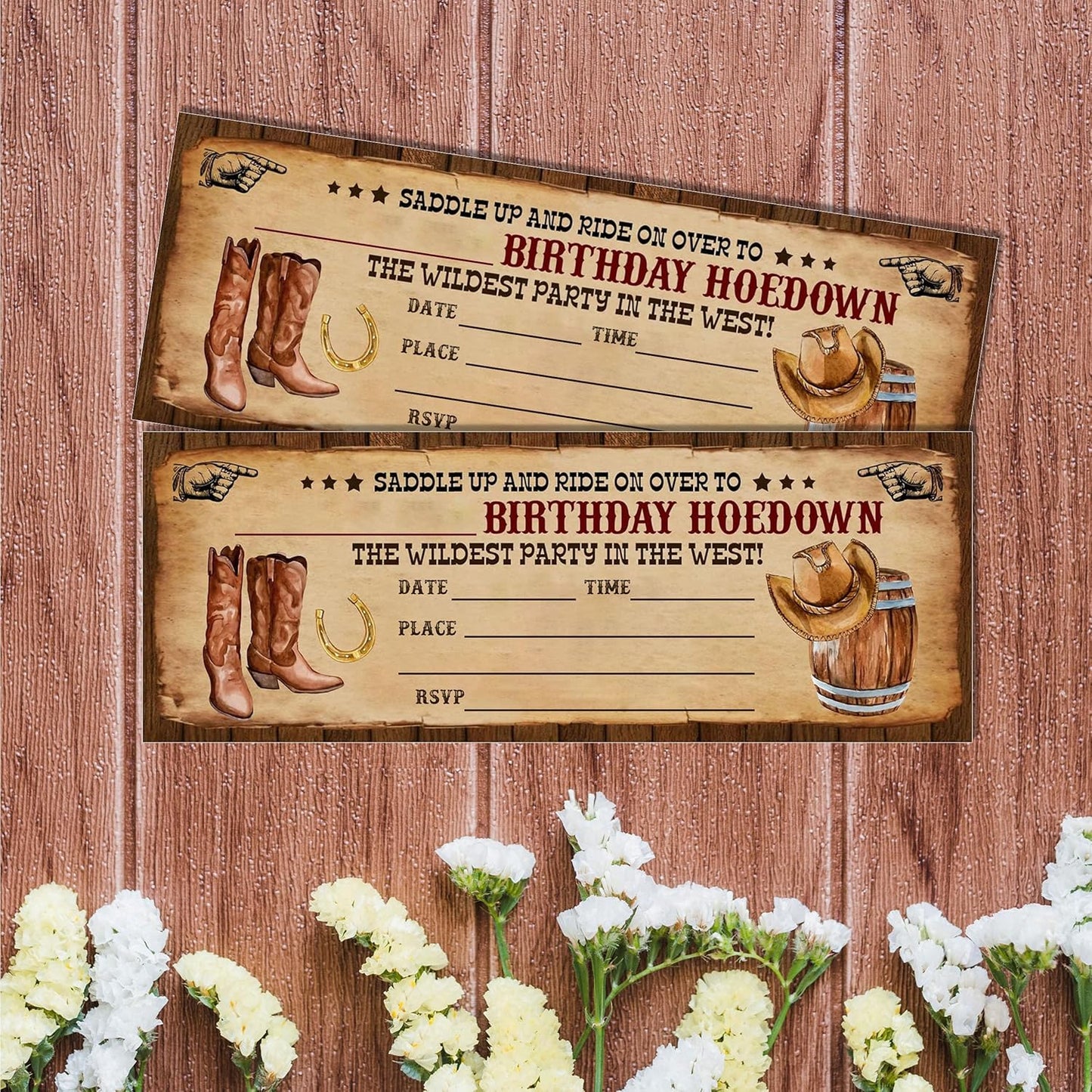 Retro Birthday Cards-The Wildest Party Ticket Invite Cards-Retro West Boots Birthday Invitation with Envelopes for West Lovers-Celebration Party Favor & Supplies (20 Packs)-A22