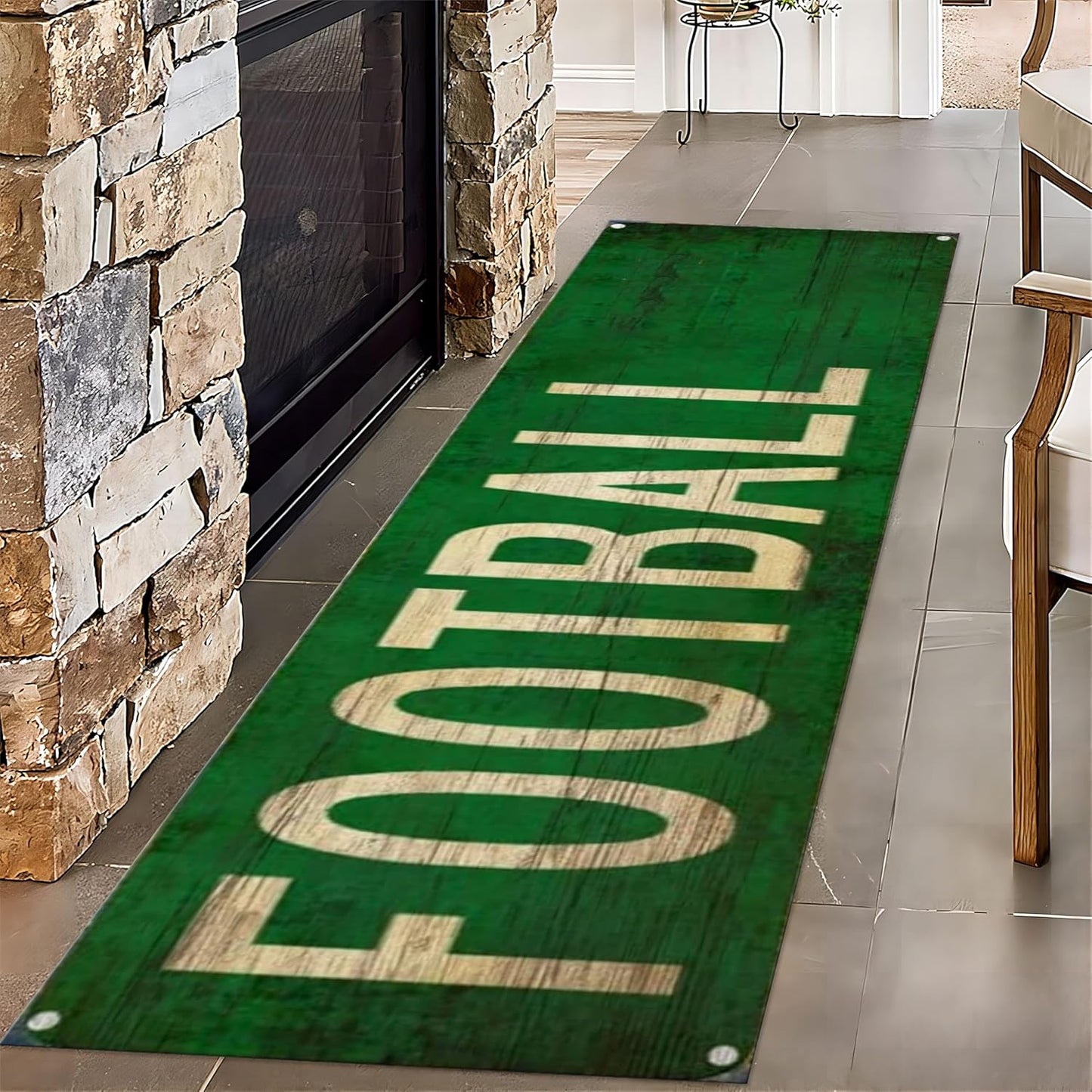 Sports Runner Rug, 3.3x10ft, Football Indoor Floor Rugs, Indoor Decor Thin Low Pile Easy Clean Rugs, Non-Shedding Reduce Noise Washable Non-Slip Carpets for Bedside Family Kitchen