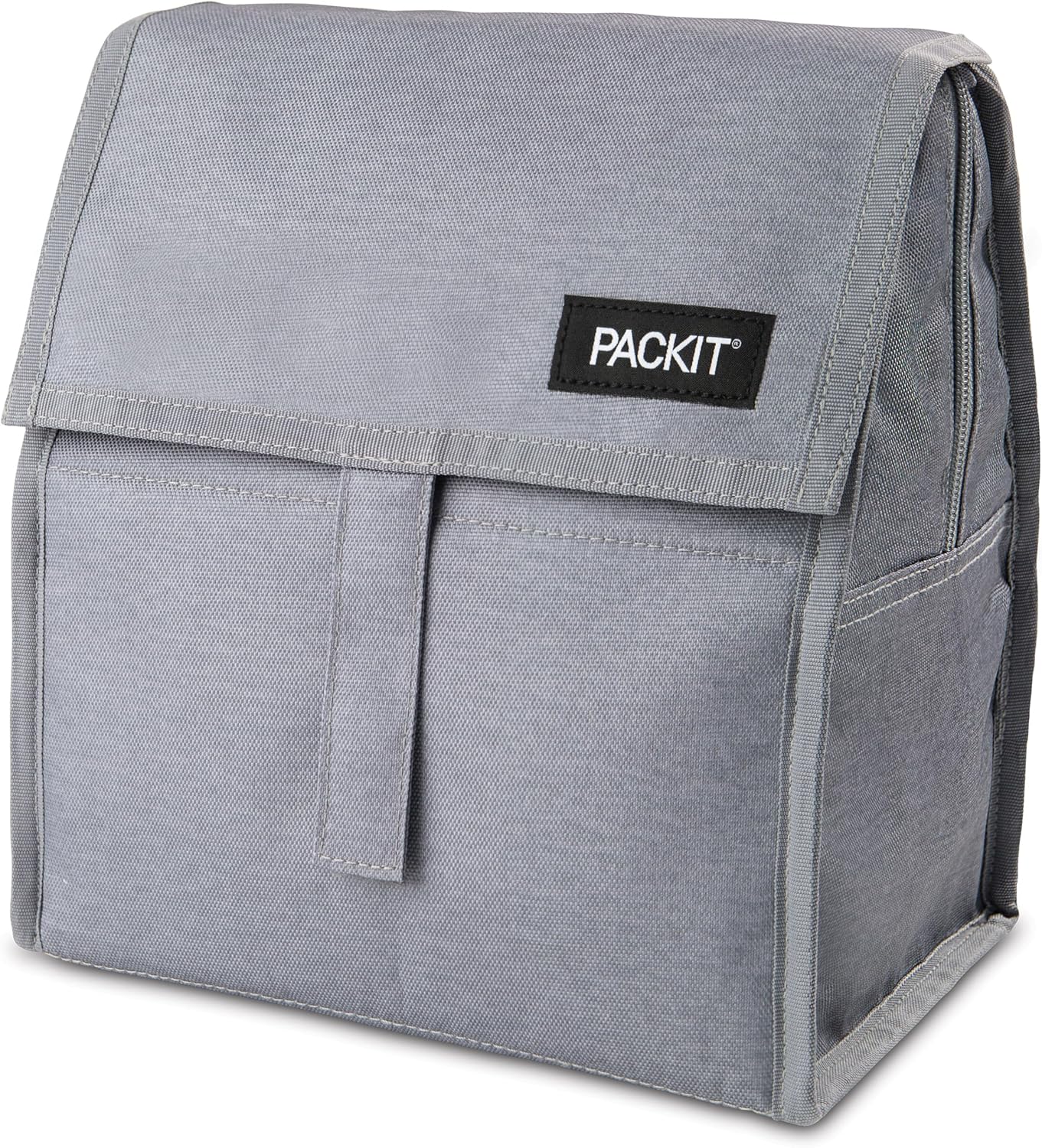 Packit® Freezable Lunch Bag, Gray Fog, Built with ECOFREEZE® Technology, Foldable, Reusable, Zip and Velcro Closure with Buckle Handle, Designed for Work Lunches and Fresh Lunch On the Go