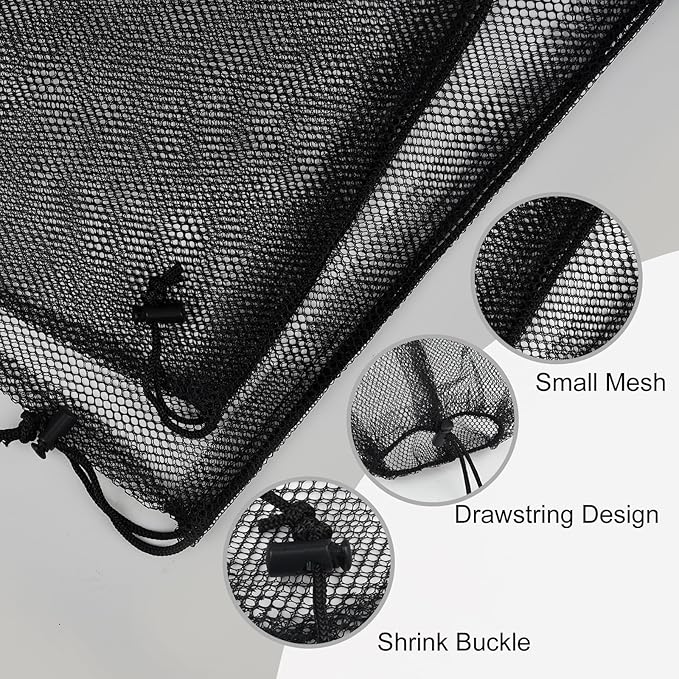 PLULON 15 Pcs Mesh Bag Drawstring Mesh Laundry Bags, 13 x 15.5 Inch Nylon Drawstring Bag for Pool Beach Ball Toys Storage Bag for Collecting Travel Sports Gym (Black)