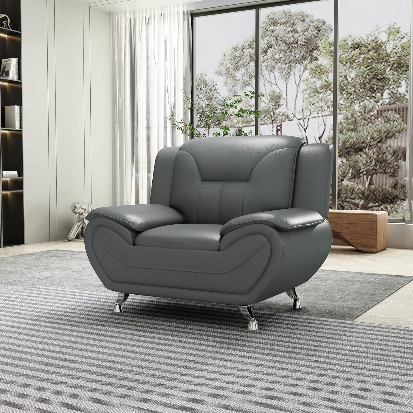 Container Furniture Direct Michael Modern Faux Leather Upholstered Stainless Steel Legs Living Room, Chair, Loveseat, Sofa, Red