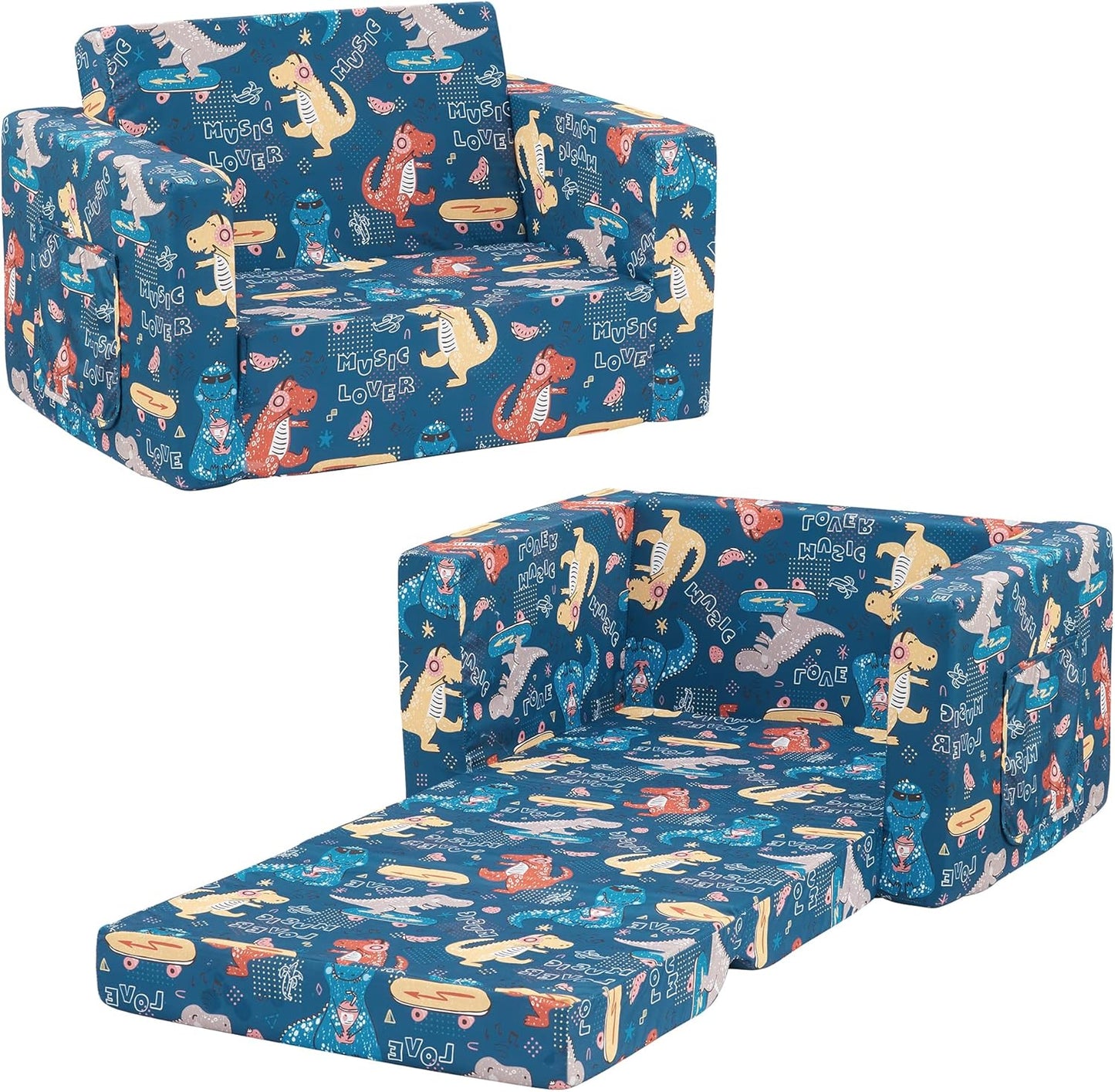 Ulax furniture Kids Sofa Couch, Children Flip-Out Chair 2-in-1 Toddler Chairs Convertible Sofa to Lounger