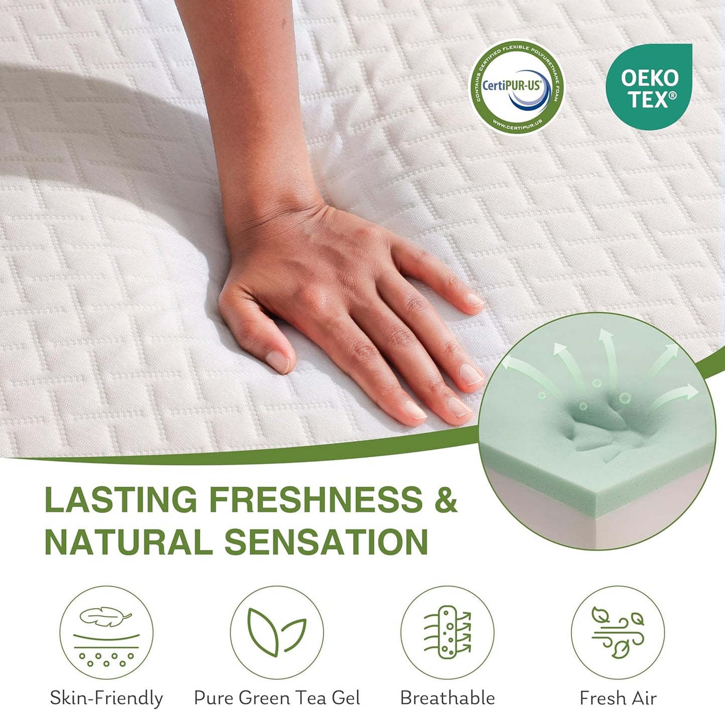 Cal King Size Memory Foam Mattress, 12 Inch Bed Mattress in a Box with Cooling Green Tea Gel, Relieve Pressure with Medium Support, CertiPUR-US Certified, 84''L x 72''W, White