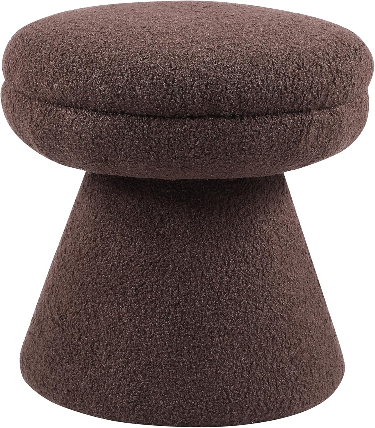 Furniture of America Rami Modern 18-inch Mushroom-Shape Upholstered Ottoman with Tapered Pedestal, Vanity Stool Chair, Small Foot Stool for Bedroom, Living Room, Entryway, Brown