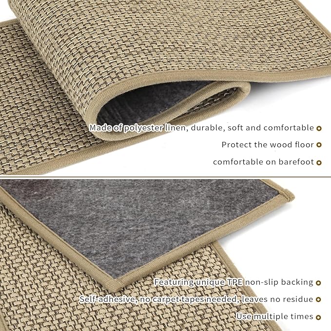 Stair Treads Non Slip for Wooden Steps Indoor 9" x 36" 15 Pack Extra Wide Stair Tread Carpet Stairs Runner, Step Pads with Reusable Adhesive for Dogs Kids Elders, Machine Washable, Beige
