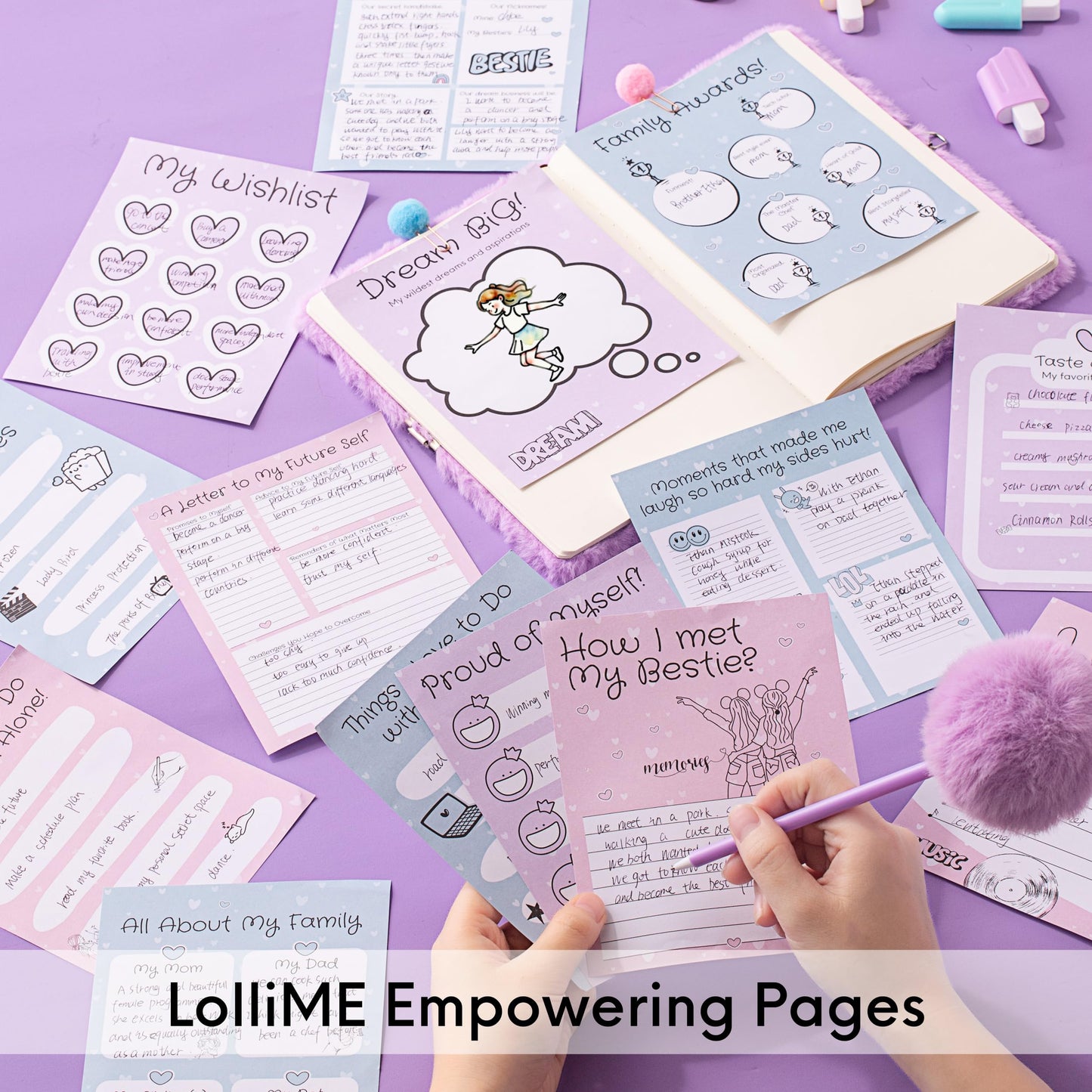 HAPPY LOLLI Purple LolliME DIY Journal Kit for Tween & Teen Girls Ages 8–14, Birthday Gift, 300+ Pieces Lockable Diary Set, Arts & Crafts, Scrapbook & Creative Journaling