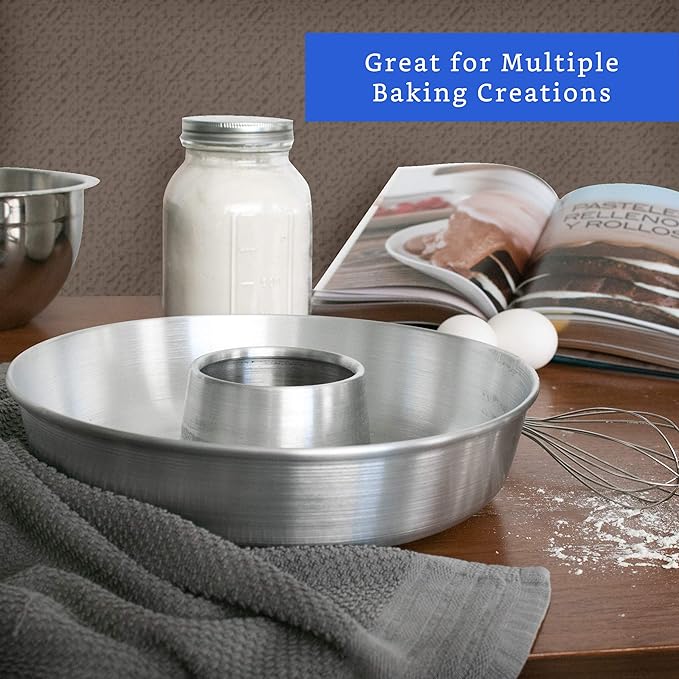 Aluminum Ring Cake Pan (11.2 in) - Fluted Tube Pan for Baking Pound Cake - Flan Mold - Molde para Chocoflan and Pasteles