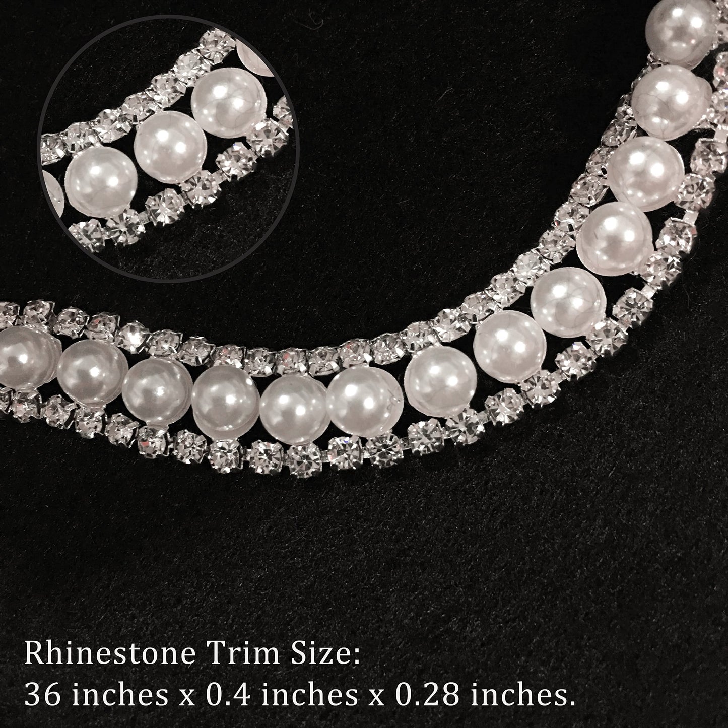 FQTANJU 1 Yard Crystal Rhinestone Trim Chain 2 Rows Crystal Chain Banding Diamond Inlaid White Pearl Beaded Rhinestones Applique for DIY Clothing Wedding Decorations and Bridal Embellishments