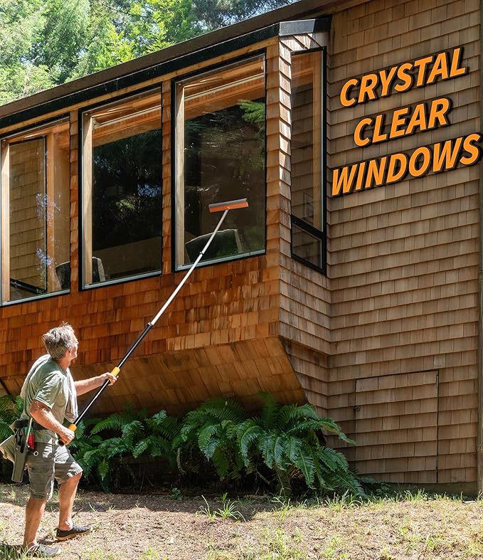 25 Foot Exterior House Cleaning Brush Set with 5-18 ft Extension Pole // Vinyl Siding Brushes with Telescopic Extendable Pole & Window Cleaning Squeegee Tool // The Ultimate Extension Scrub Brush Set