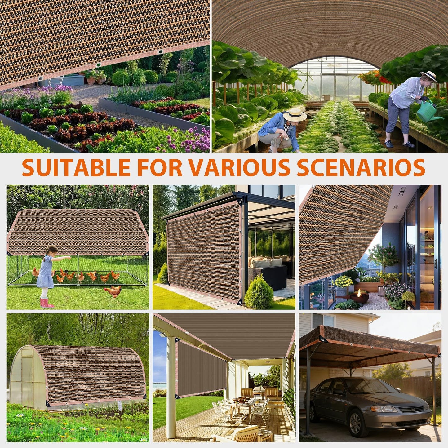 LCYFBE Shade Cloth for Garden, 8 x 16 FT 90% Mesh Tarp with Grommets Shade Cloth for Greenhouse,Patio,Vegetables,Plants Cover and Chicken Coops, Mocha Shade Net for Outdoor Garden
