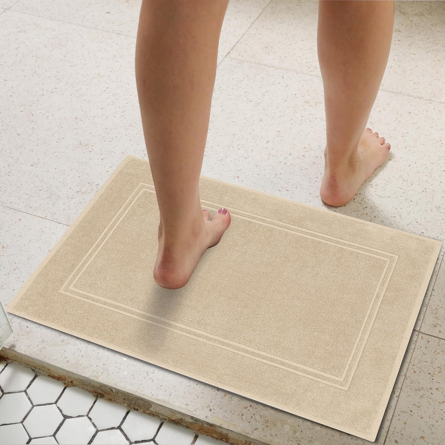 Tens Towels Pack of 2 Bath Mats 100% Cotton, 20 x 32 Inches, Super Absorbent, Hotel Quality Premium Floor Towels, Luxurious, Soft & Quick Dry, Not a Bathroom Rug, Beige