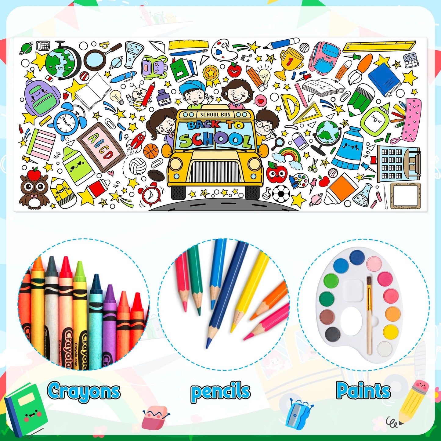 X1zuue Back to School Giant Coloring Poster for Kids -Jumbo First Day of School Blank Paper Banner Large Coloring Table Cover for Classroom Home Party DIY Art Craft Activity Supplies 55 x 23.6 Inch