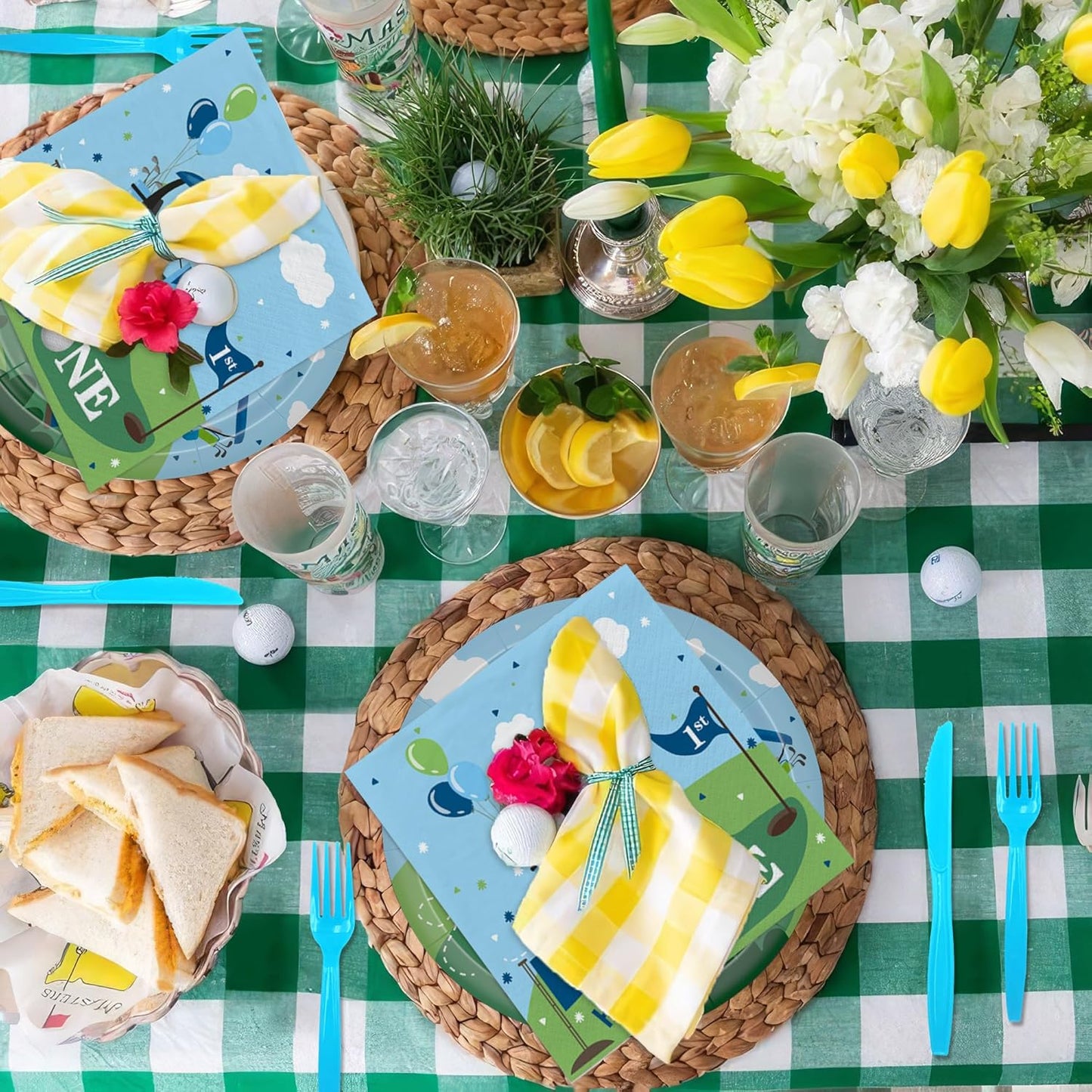 Xigejob Golf First Birthday Plates And Napkins Party Supplies - Golf Hole In One Birthday Decorations Tableware, Paper Plate, Cup, Napkin, Cutlery, Kids 1st Table Decorations | Serve 24