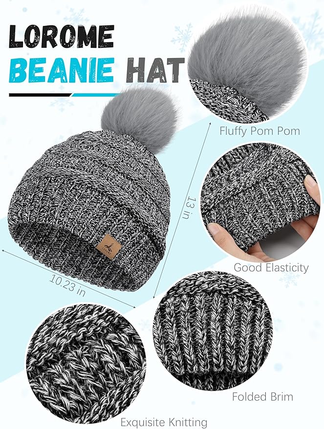 Winter Hat Scarf Gloves and Ear Warmer, Knit Warm Beanie Hat Touch Screen Gloves Long Knitted Plaid Scarf Set Gifts for Women
