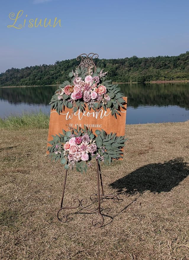 Wedding Arch Flowers, Artificial Floral Decor for Wedding Ceremony & Reception, Standard Size Large Flower Swag Set for Backdrop & Welcome Sign, Pack of 2 (Dust No. 1)
