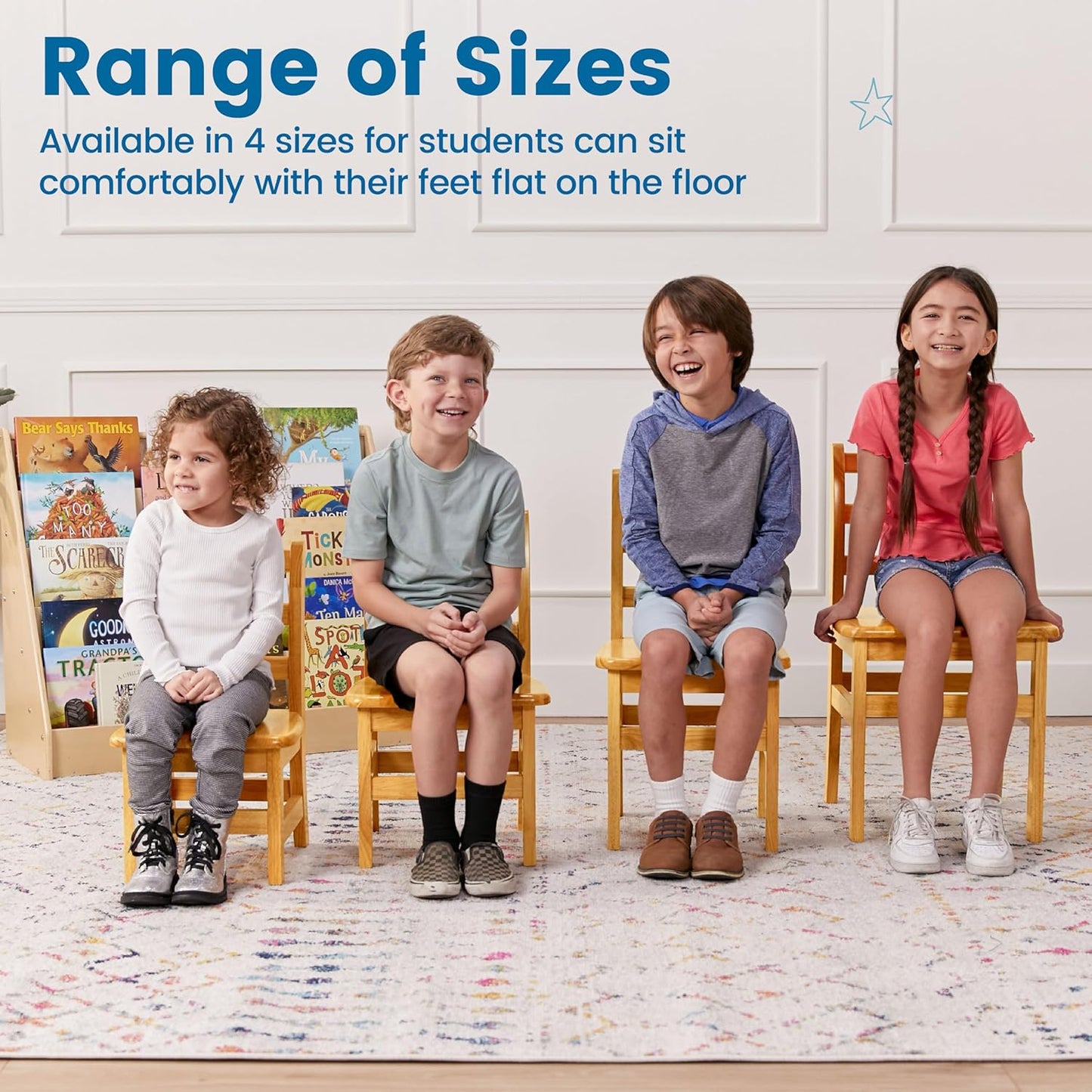 ECR4Kids Three Rung Ladderback Chair, 14in Seat Height, Classroom Seating, Honey, 2-Pack