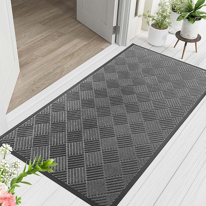 Indoor Outdoor Door Mat, 5’x 4' Doormat for Entryway, Rubber Backing Non Slip Front Door Mat Outside Entrance, Super Absorbent Commercial Floor Mat for Home Office, Gray