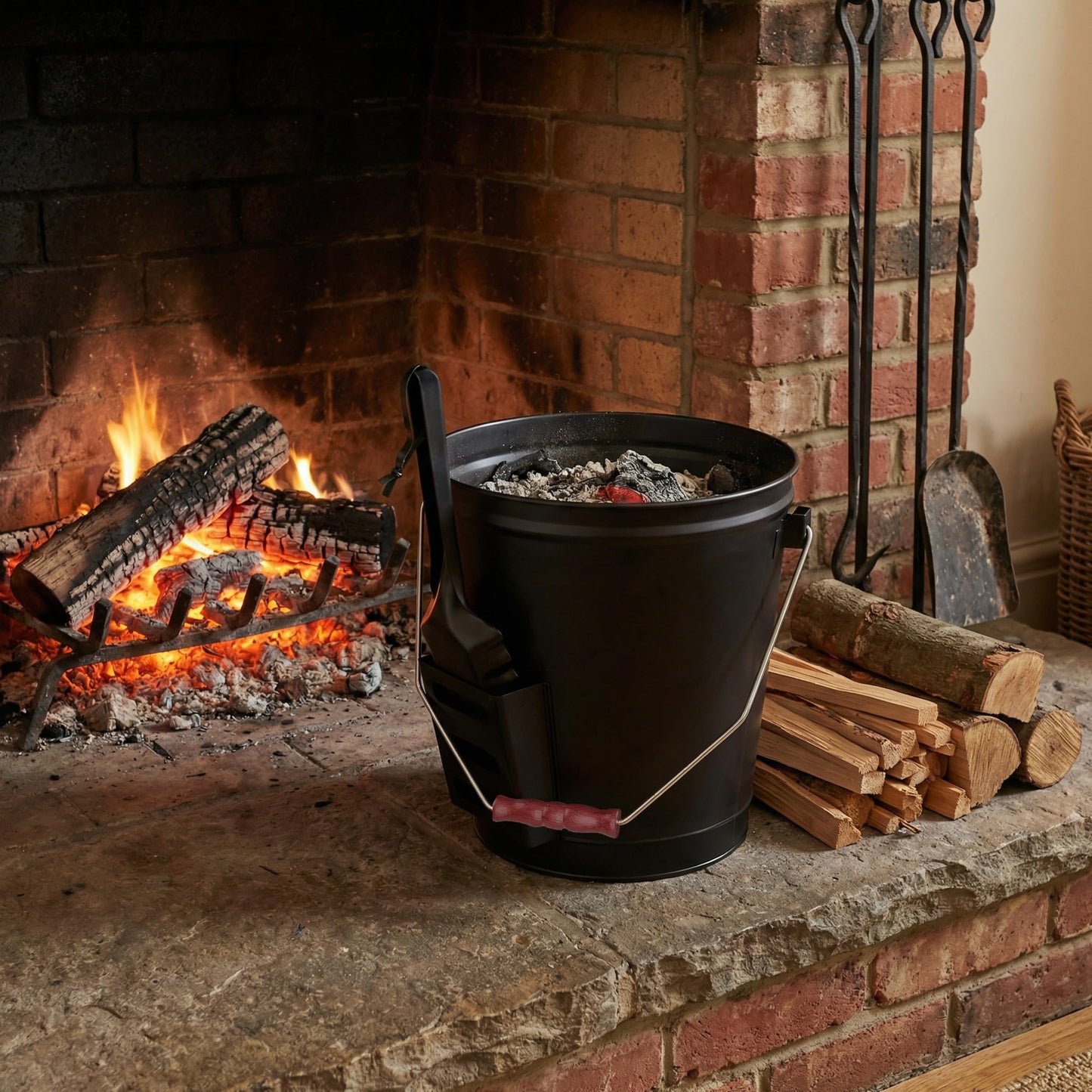 Home-Complete 4.75 Gallon Black Ash Bucket with Lid and Shovel-Essential Tools for Fireplaces, Fire Pits, Wood Burning Stoves-Hearth Accessories