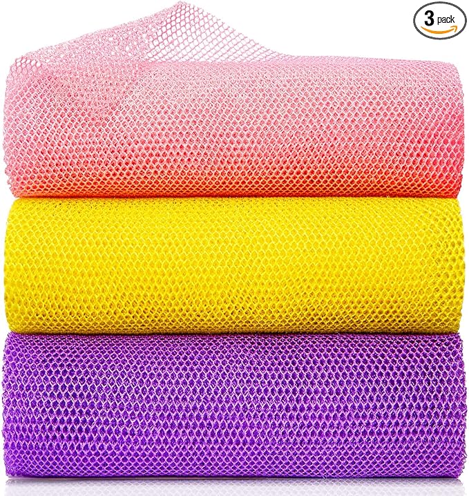 3 Pieces African Net Bath Sponge African Exfoliating African Scrubbing Long Net Rag African Wash Net Shower Body Scrubber, Yellow Pink Purple