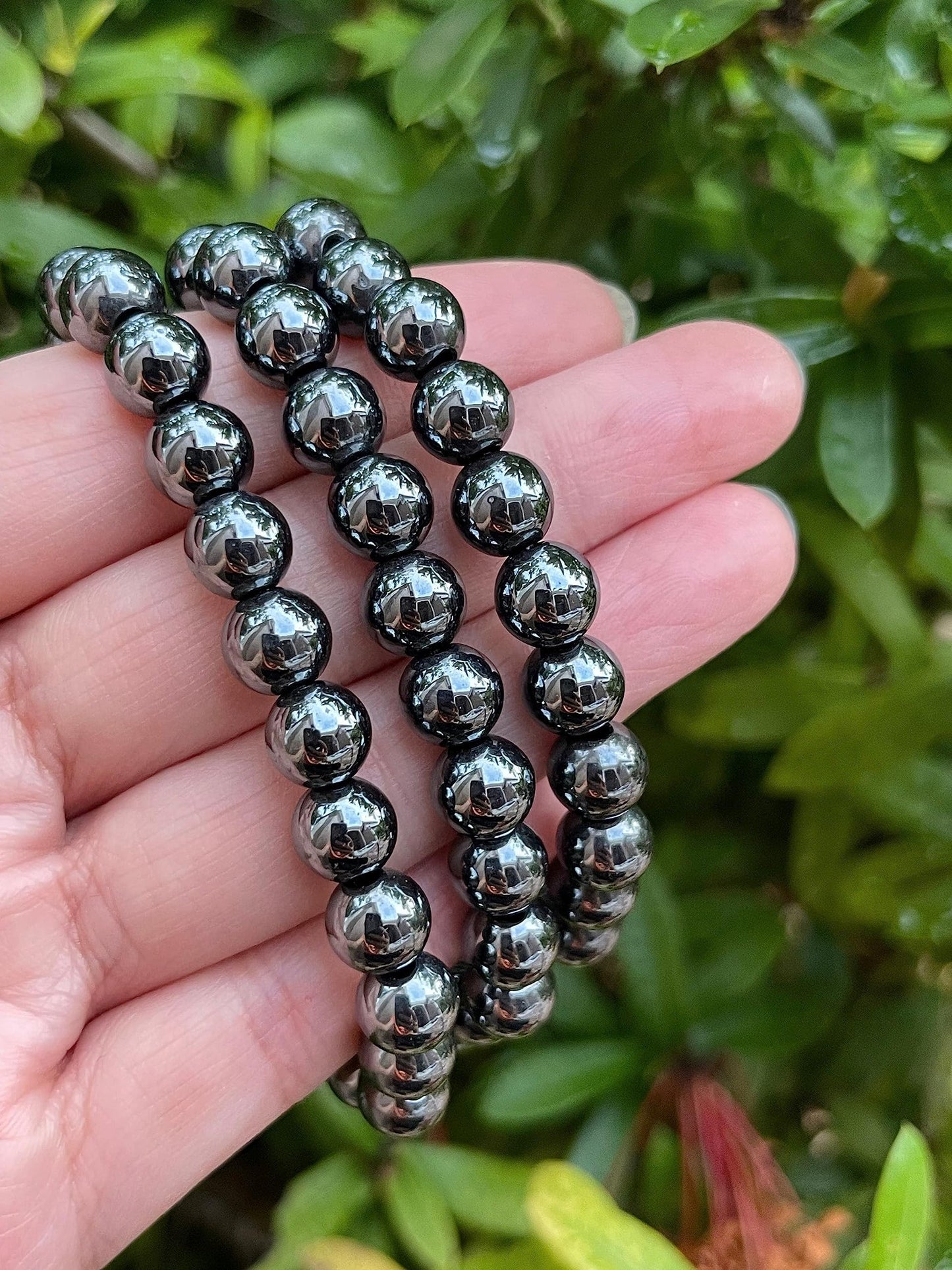 GAF TREASURES Hematite Crystal Bead Bracelet 8mm, Genuine Hematite Stretch Gemstone Bracelet, Healing Crystal Bracelet, Gift for Men & Women (1)