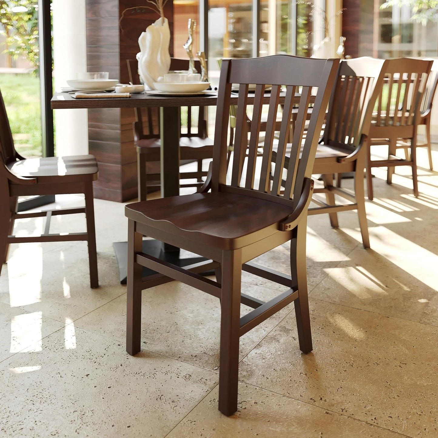 Flash Furniture Hercules Series School House Back Mahogany Wood Dining Chair, Traditional Elegant Wood Restaurant Chair, Walnut Wood