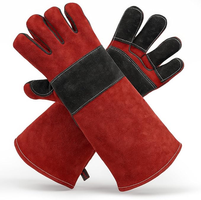 Welding Gloves for Men and Women - 16" Leather 932°F Heat and Fire Resistant Forge MIG TIG Stick Welder Gloves - Also Used for Oven, Grill, BBQ, Furnace, Stove, Fireplace, Animal Handling - Red