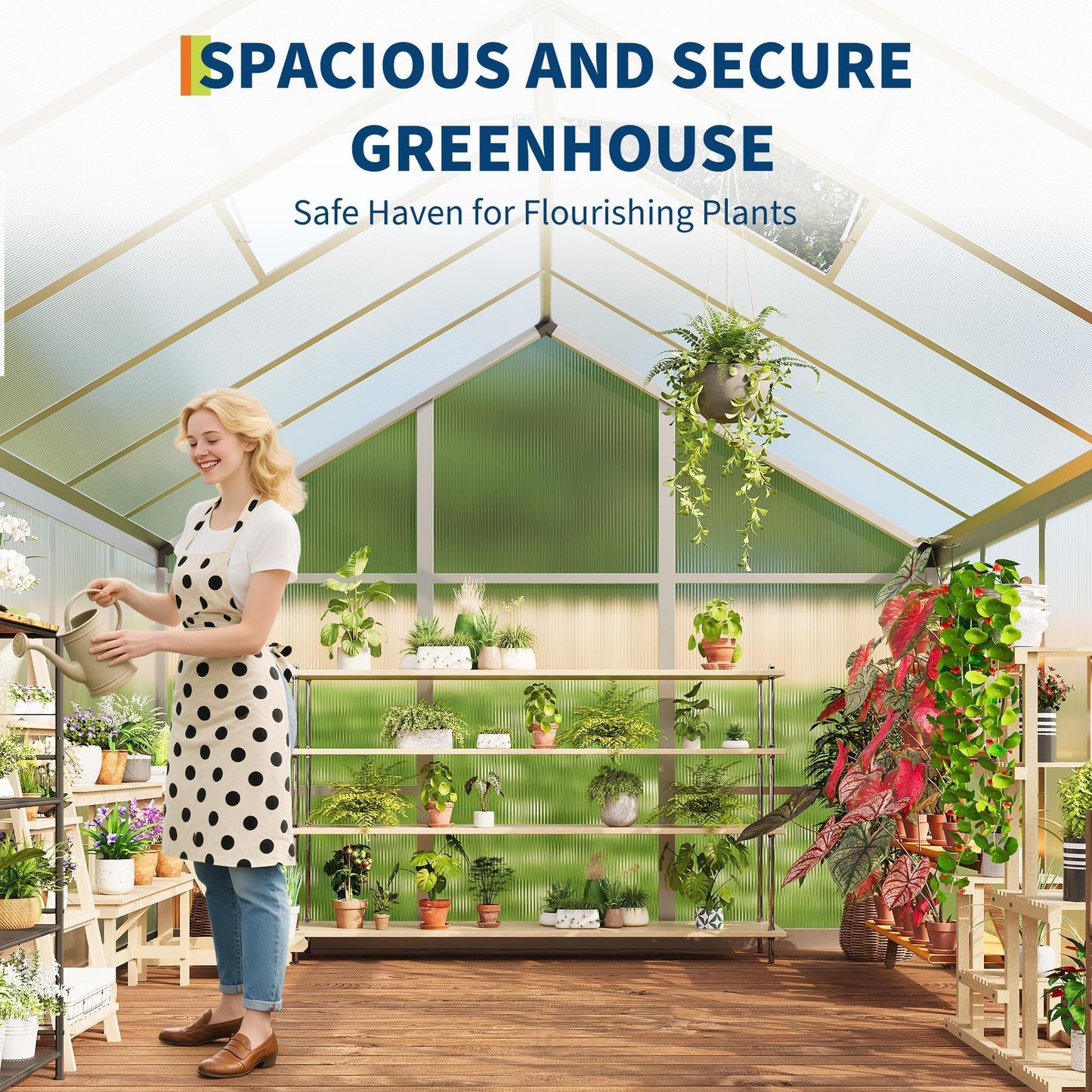 6x10 FT Greenhouse, Outdoor Sliding Door, Polycarbonate Greenhouse with Aluminum Frame, Lockable Door and Ajustable Roof Vent for Backyard, Outside Garden Backyard, Patio, Silver