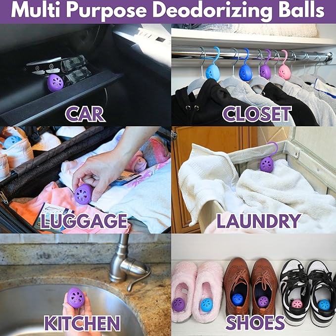Air Jungles Shoes Deodorizer Ball 6 Count, Lavender Scent, Odor Remover Balls for Sneakers, Gym Bags, Lockers, Closets, Hampers, and Drawers. Essential Oil Provides Natural Freshness
