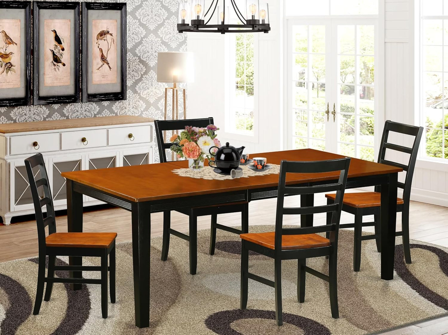 East West Furniture QUPF5-BCH-W 5 Piece Dining Table Set for 4 Includes a Rectangle Kitchen Table with Butterfly Leaf and 4 Kitchen Dining Chairs, 40x78 Inch, Black & Cherry