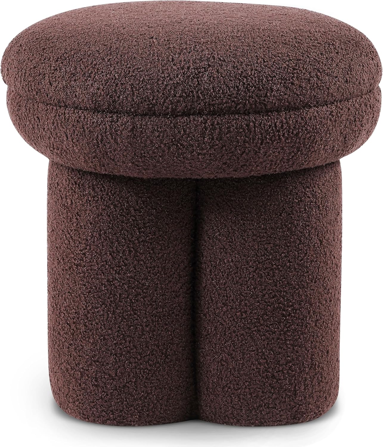 Furniture of America Rami Modern 18-inch Mushroom-Shape Upholstered Ottoman with Tri-Pillar Pedestal, Vanity Stool Chair, Small Foot Stool for Bedroom, Living Room, Entryway, Brown