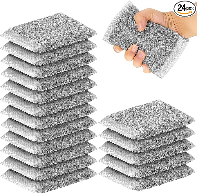 Thyle 24 Pack Steel Scrub Sponges for Dishes Non Scratch Scouring Sponge Multi Use Metal Scrubber Heavy Duty Dish Wash Kitchen Sponge for Pot Dish Washing Hard Surface Cleaning Tools (Gray)