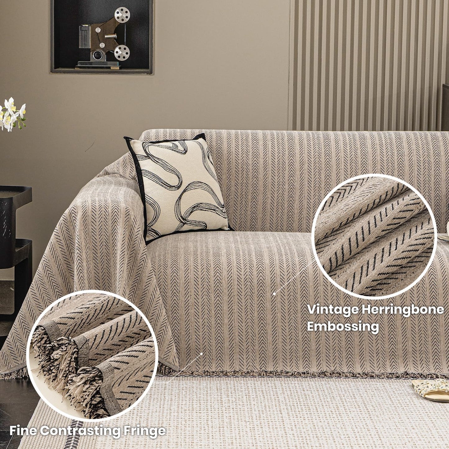 Nobildonna Sofa Cover Washable Soft Thicken Chenille Couch Cover with Tassel,Waterproof Sofa Slipcover for 3-4 Cushion Couch,Sectional Sofa,L-Shaped Furniture Protector Pet-Friendly,Brown 91"x150"