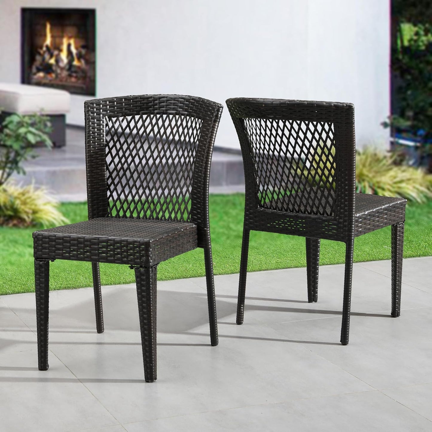 Merax Outdoor Dining Chairs Set of 2,Stackable Chairs with UV-Resistant PE Rattan and Steel Frame for Patio,Garden,Balcony,Supports 400lbs,Brown Multi