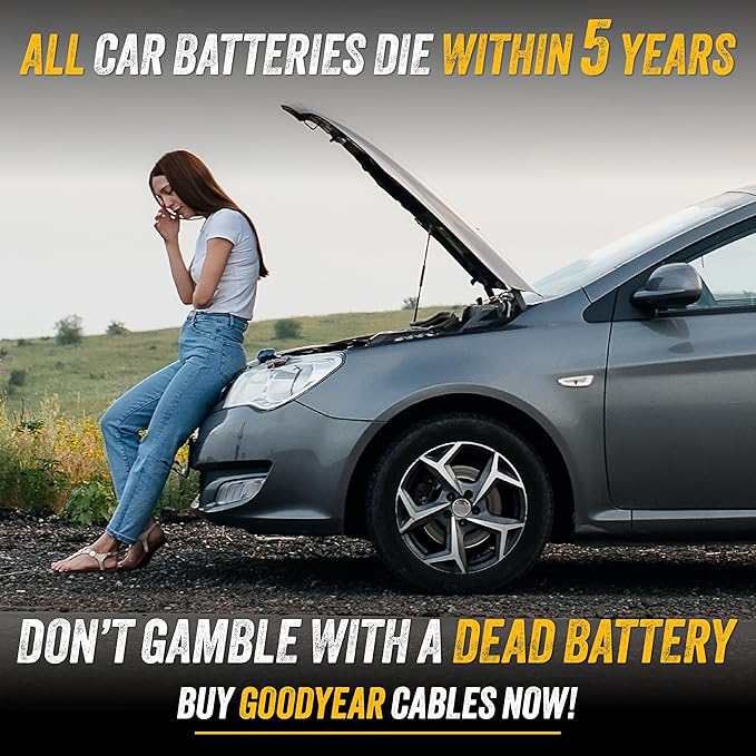 GOODYEAR Heavy Duty Jumper Cables for Car Battery – 4 Gauge 16 ft Booster Cables with Carrying Case for Cars, Trucks, SUVs, Emergency Roadside Kit